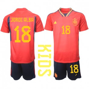 Hiszpania Jordi Alba #18 Koszulka Podstawowych Dziecięca MŚ 2022 Krótki Rękaw (+ Krótkie spodenki)
